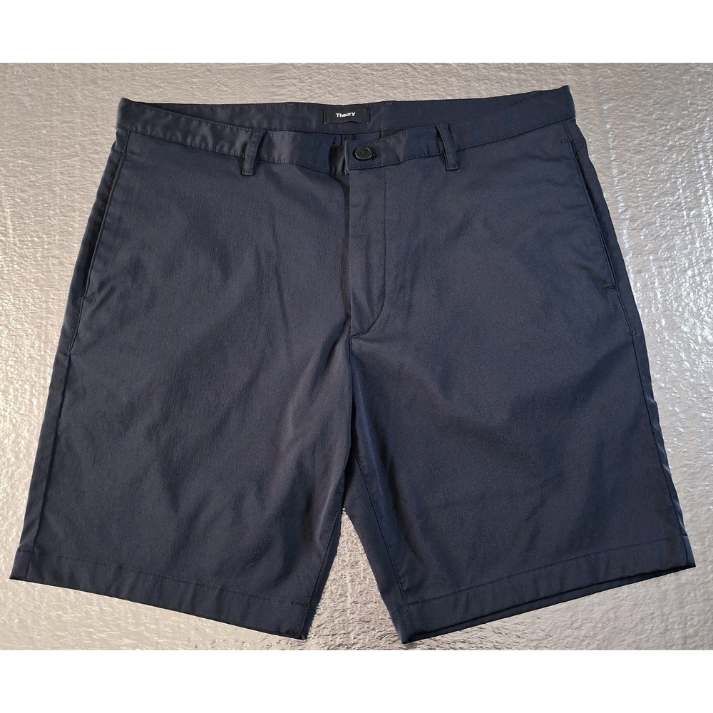 Theory Zaine Shorts Mens 36 Navy Blue Performance Chino Flat Front Casual Summer